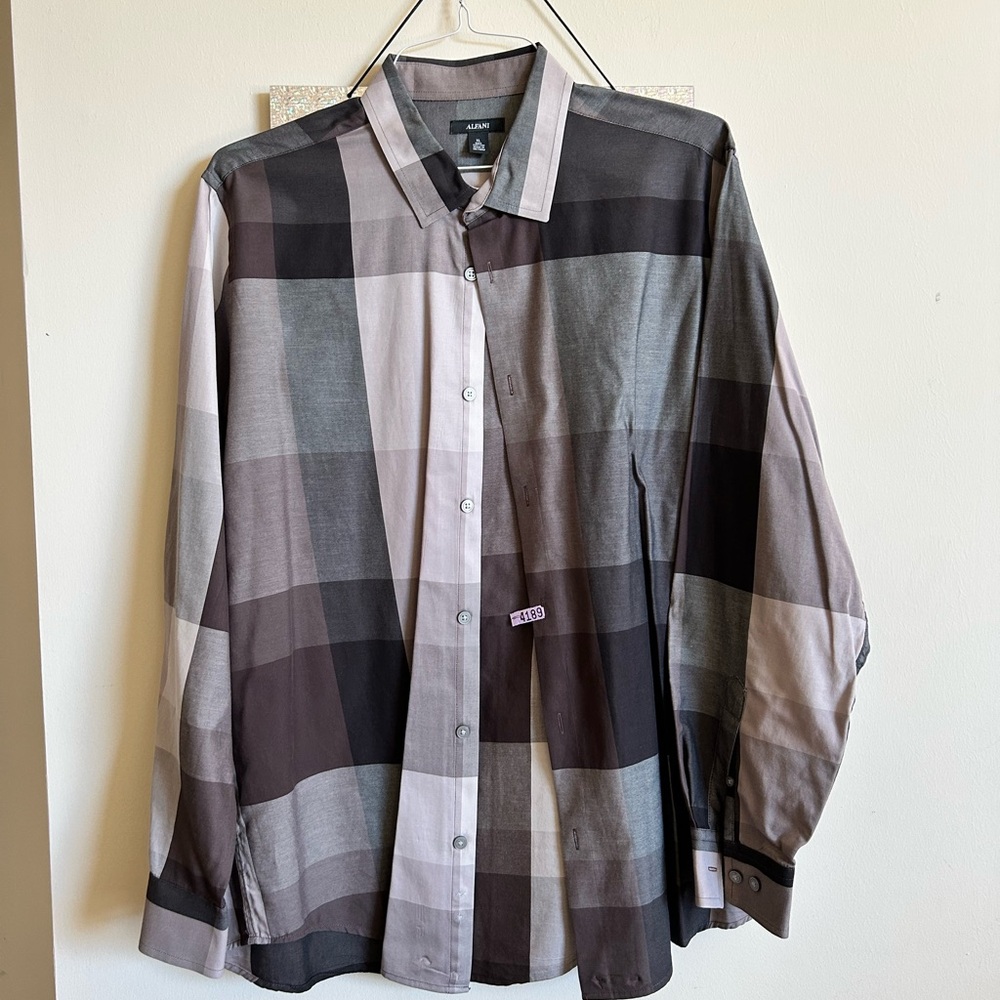 Alfani black and gray plaid button down Size XL